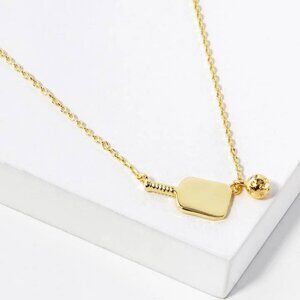 Pickleball and Paddle Pendant Necklace - Gold